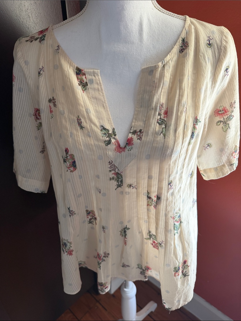 Maeve Cream Floral Split V-Neck Blouse